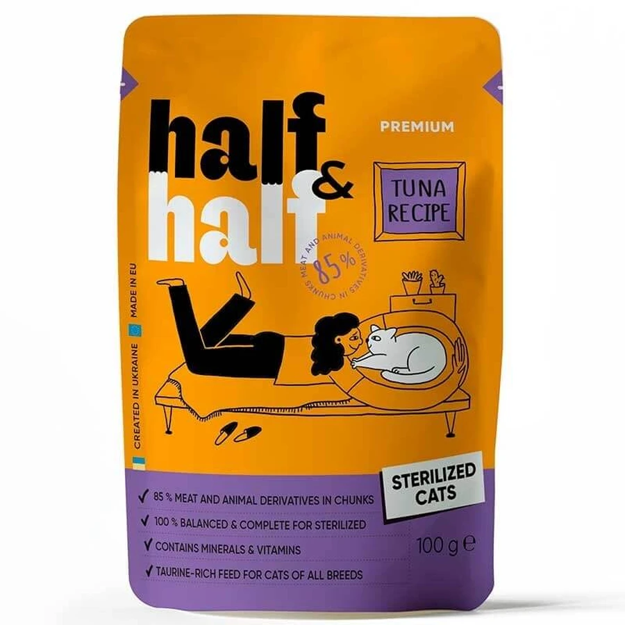 Halfamp;Half (Халф енд Халф) - Консервований корм з тунцем для стерилізованих котів (шматочки в соусі); 100 г: ціни та характеристики