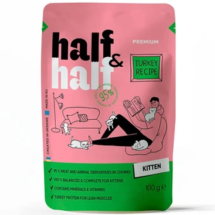 Halfamp;Half (Халф енд Халф) - Консервований корм з індичкою для кошенят (шматочки в желе); 100 г