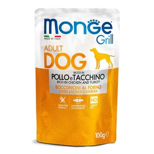 Monge Dog Grill Pollo & Tacchino - Консервированный корм с курицей и индейкой для взрослых собак; 100 г