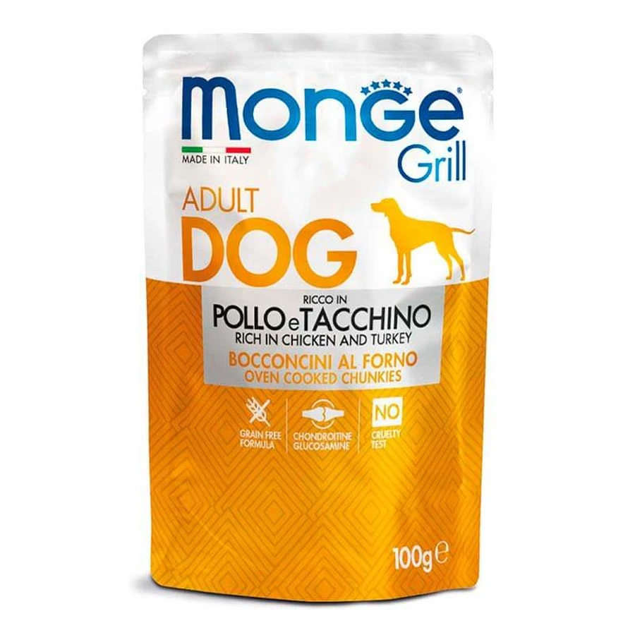 Monge Dog Grill Pollo & Tacchino - Консервированный корм с курицей и индейкой для взрослых собак; 100 г: цены и характеристики