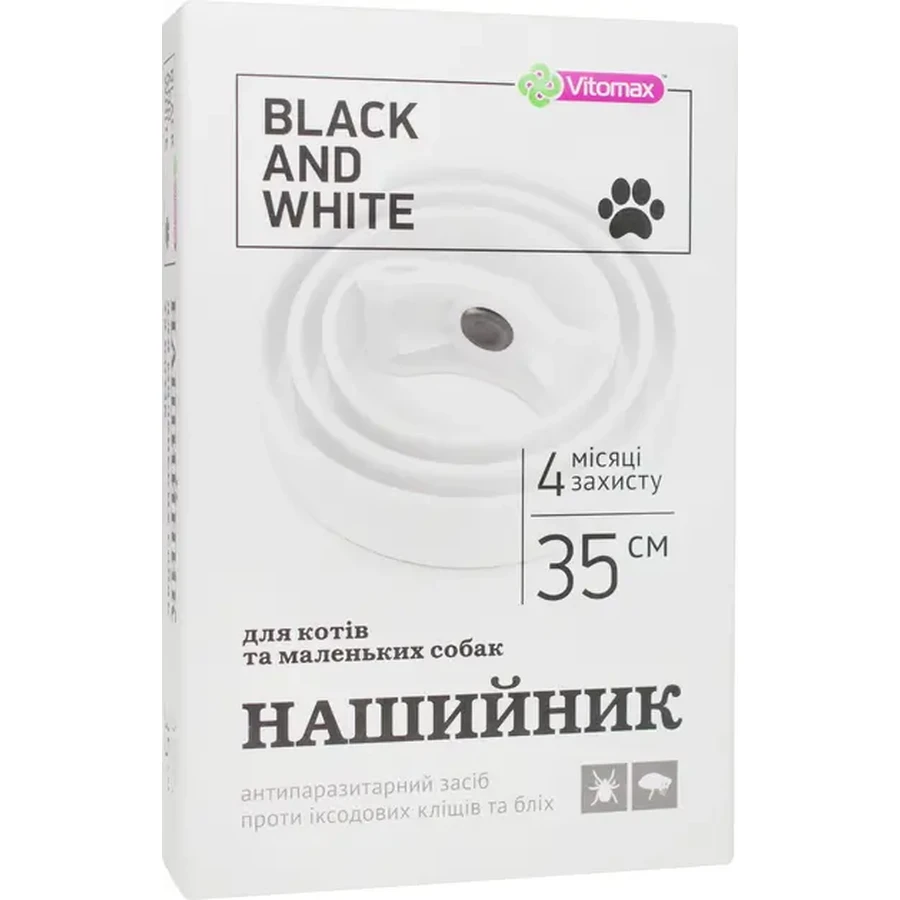 Ошейник Vitomax Black&White противопаразитарный, для кошек и собак, белый, 35 см: цены и характеристики