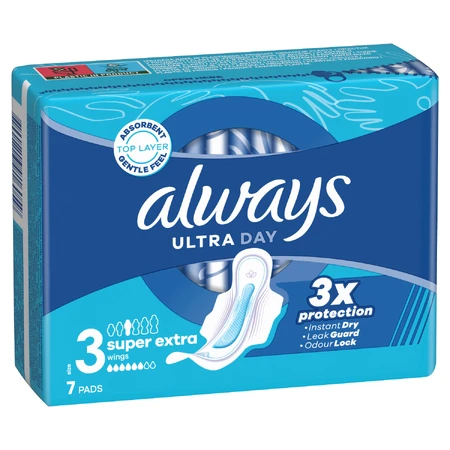 Always Ultra Day, гігієнічні рушники з крильцями, Super Extra, 7 шт.: ціни та характеристики