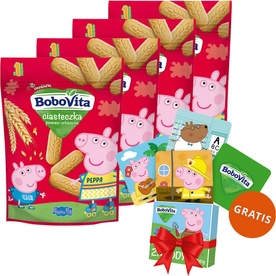 Набор BoboVita Peppa Pig Пшеничное печенье, после 1 года, 4 х 150 г + игральные карты на память, 24 бесплатно: цены и характеристики