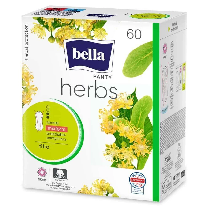Ежедневные впитывающие прокладки с экстрактом цветков липы Panty Herbs, 60 штук, Bella: цены и характеристики