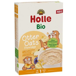Holle Wholemealed Porridge Bio, ovăz Otter, cu mere, банан și чорнослив, fără lapte, de la 1 an, 200 g