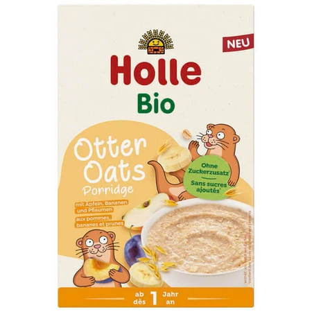Holle Wholemealed Porridge Bio, ovăz Otter, cu mere, банан și чорнослив, fără lapte, de la 1 an, 200 g: ціни та характеристики