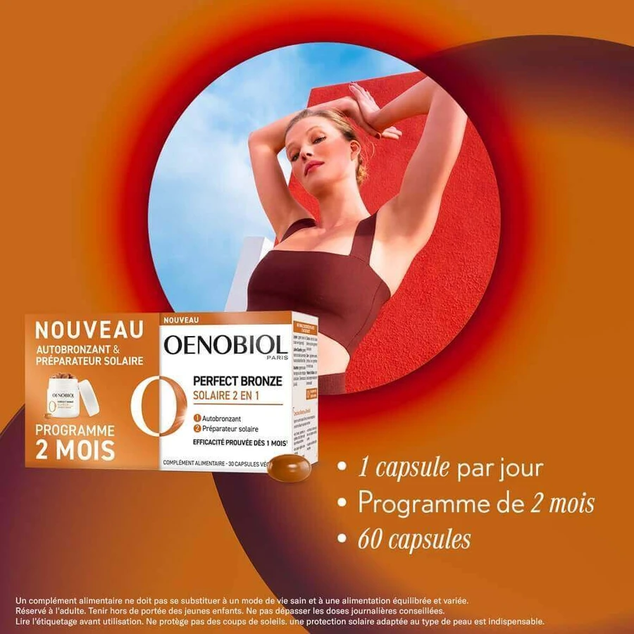 Oenobiol Perfect Bronze I Solari 2 в 1 Самозагар и защита от солнца 60 вегетарианских капсул: цены и характеристики