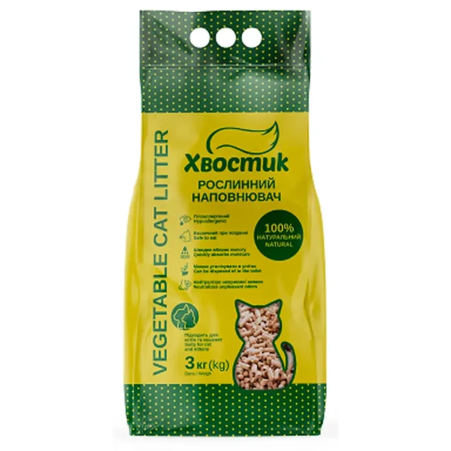 ТМ Хвостик - Наполнитель растительный для кошачьего туалета (X/X 180), 3 кг: цены и характеристики