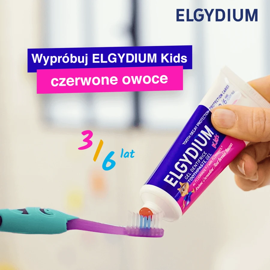 Elgydium Kids Fluorinol, зубна паста проти карієсу для дітей 3-6 років, малина та полуниця, 50 мл: ціни та характеристики