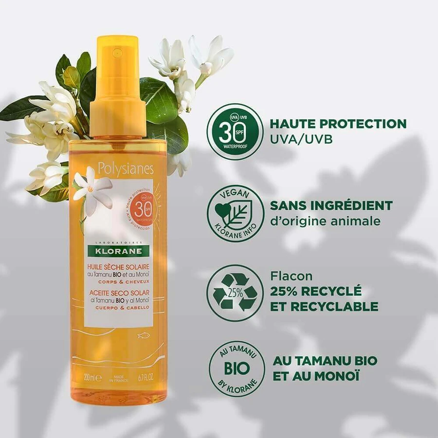 Klorane Polysianes Sun Dry Oil Spf30 200 мл: цены и характеристики
