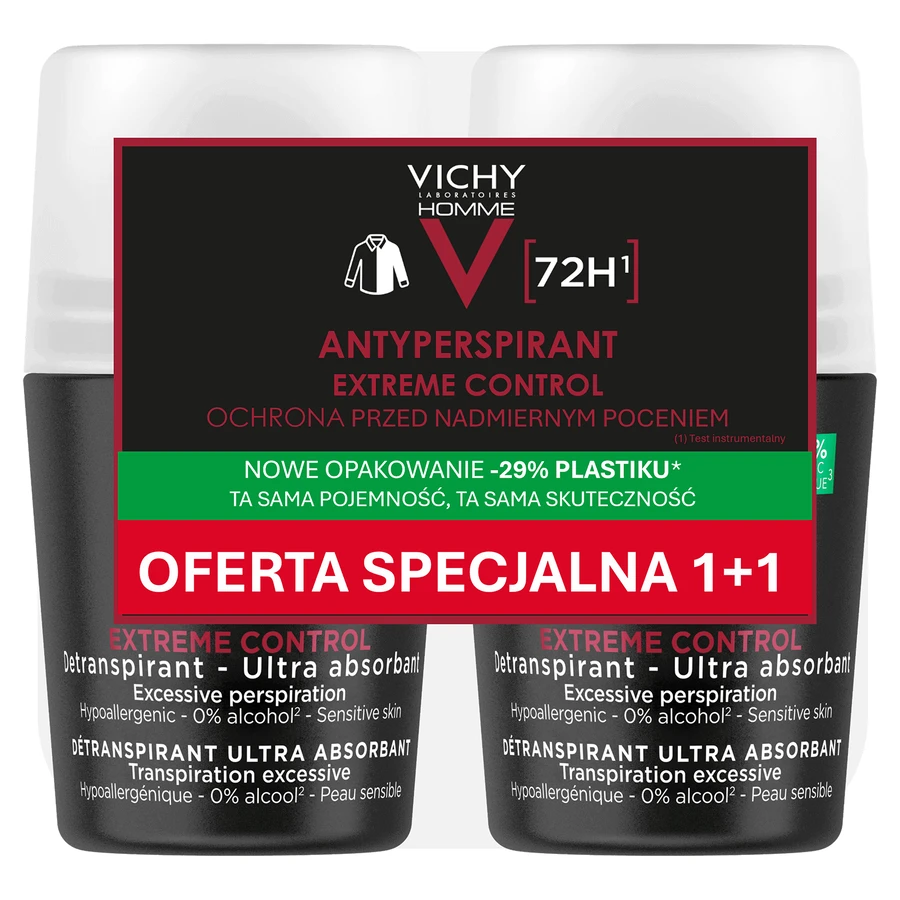 Vichy Homme, рулонный антиперспирант для мужчин, 72-часовая защита, 2 x 50 м: цены и характеристики