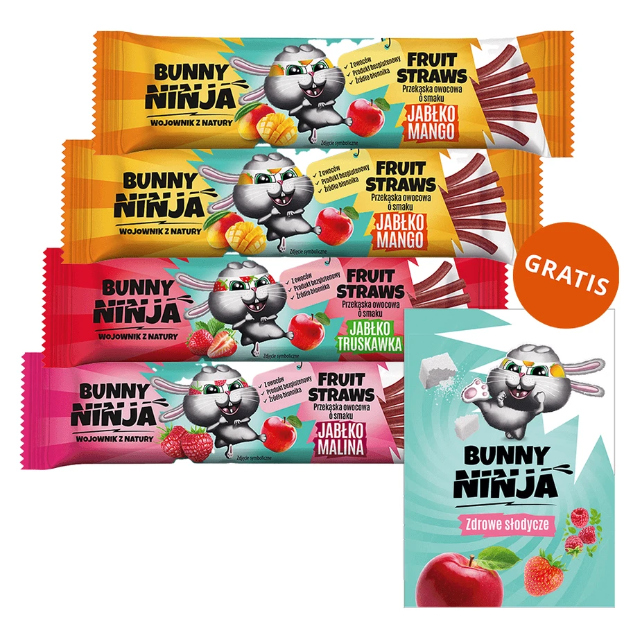 Набір Bunny Ninja Fruit Straws, фруктові снеки, 4 х 16 г + безкоштовна розмальовка: ціни та характеристики