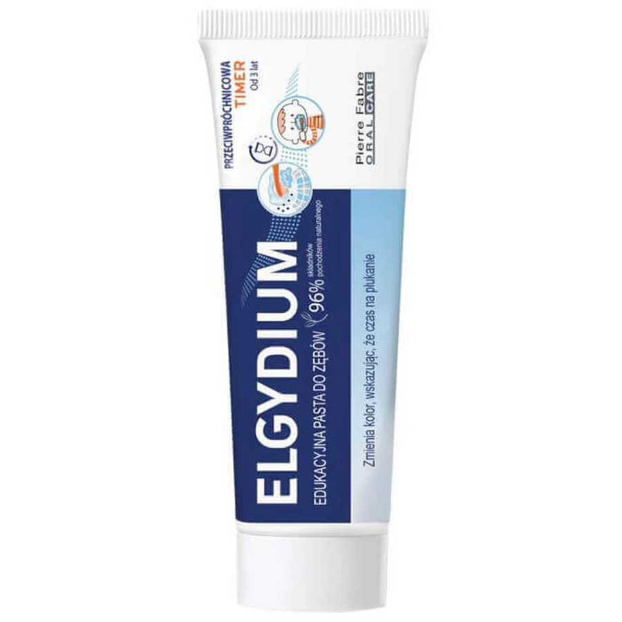 Elgydium Timer, развивающая зубная паста, меняющая цвет, против кариеса, от 3 лет, 50 мл: цены и характеристики