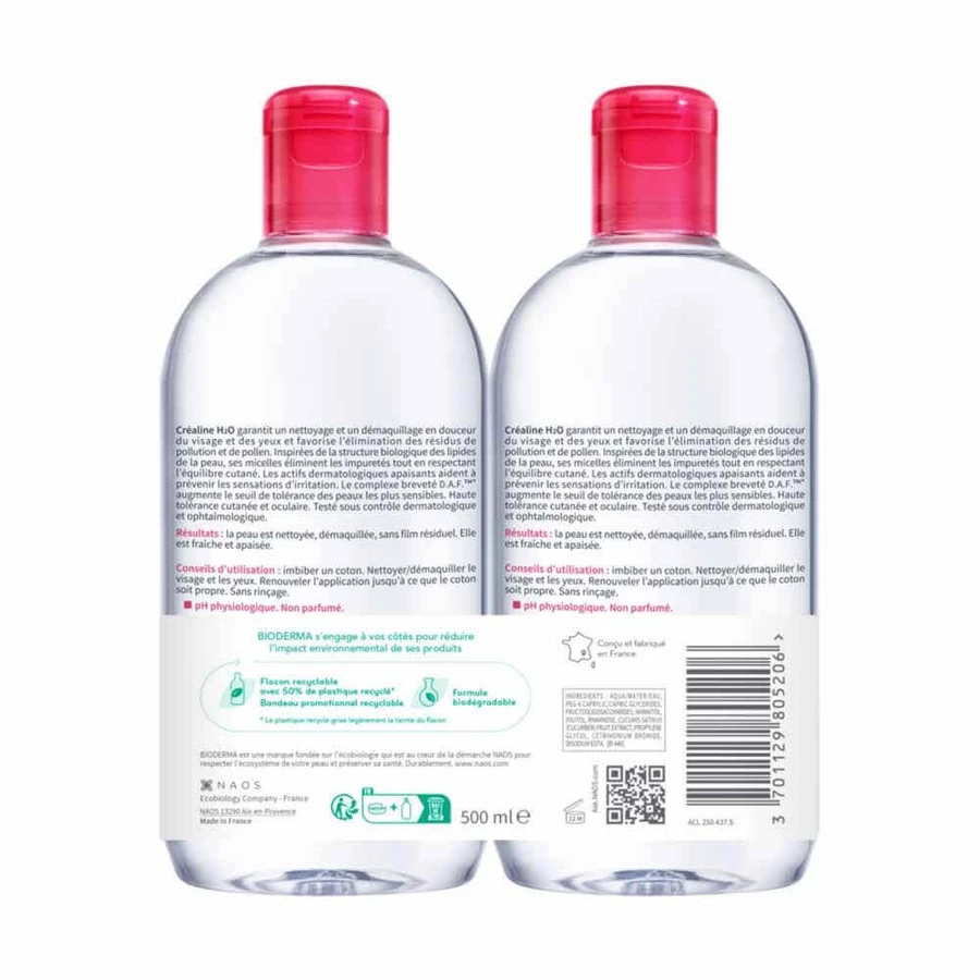 Міцелярна очищувальна вода H2O без ароматизаторів BioDerma Crealine очищувальна вода H2O 2х500мл: ціни та характеристики