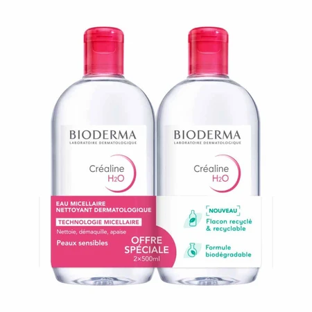 Міцелярна очищувальна вода H2O без ароматизаторів BioDerma Crealine очищувальна вода H2O 2х500мл: ціни та характеристики