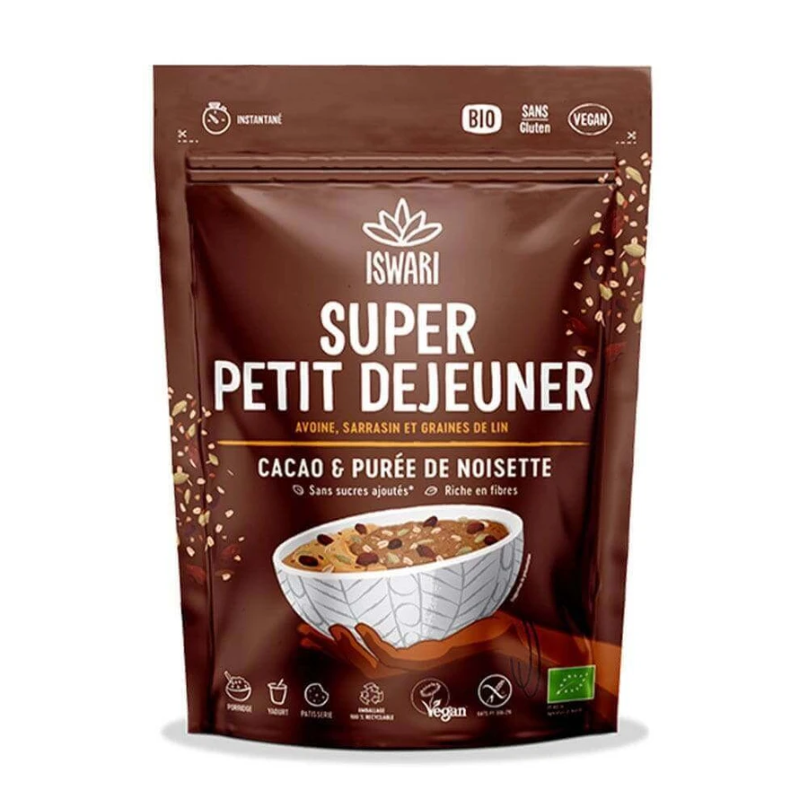 Iswari Super Breakfast Органическое пюре из какао и фундука 360 г: цены и характеристики