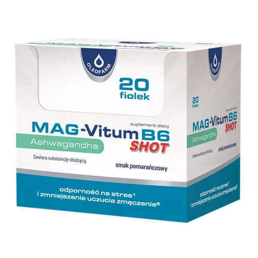 Oleofarm Mag-Vitum B6 Ашвагандха, шот, апельсиновий смак, 25 мл х 20 флаконів: ціни та характеристики