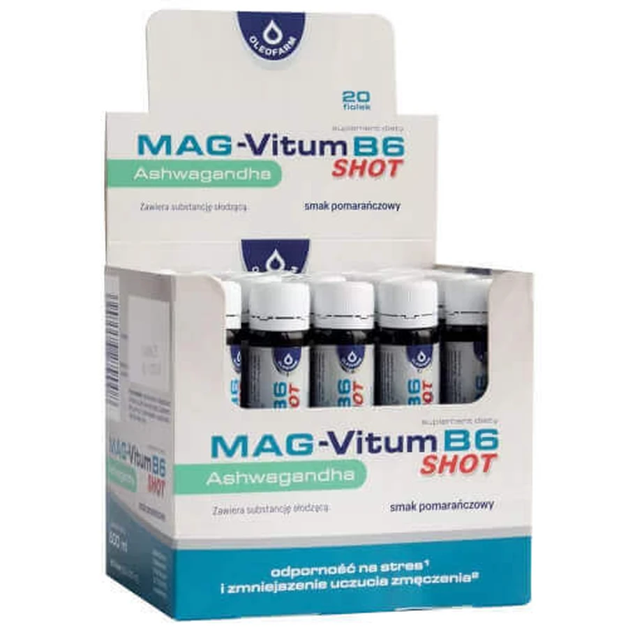 Oleofarm Mag-Vitum B6 Ашвагандха, шот, апельсиновий смак, 25 мл х 20 флаконів: ціни та характеристики