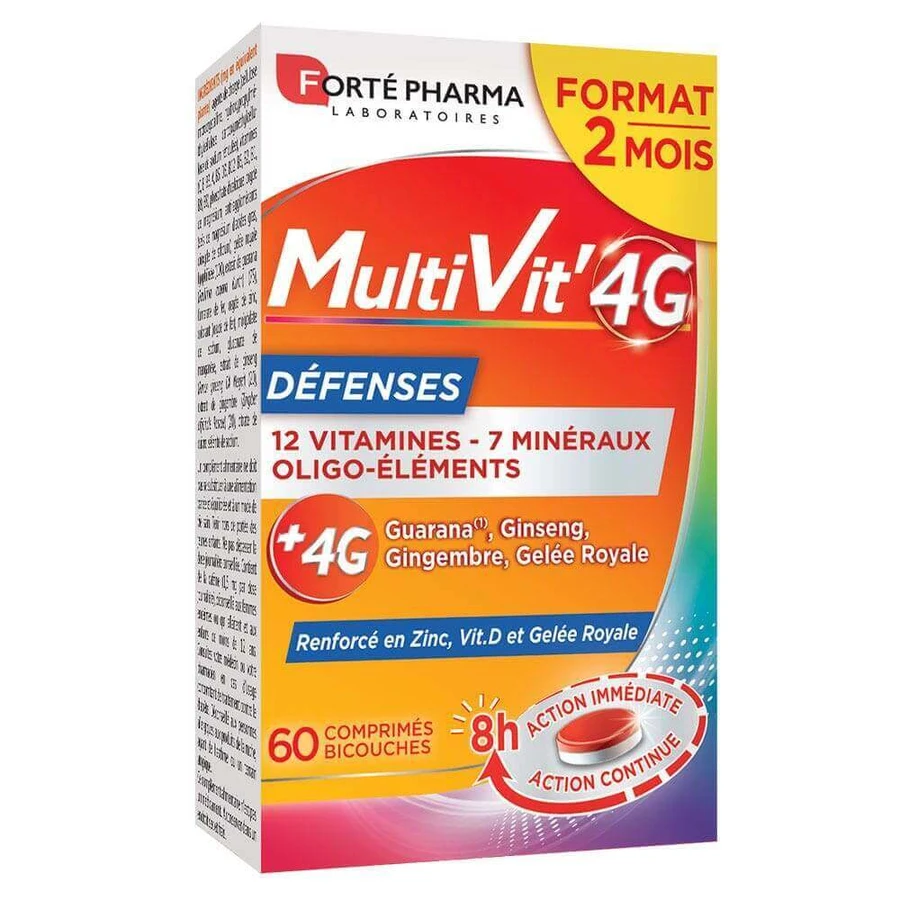 Полівітамінний захист Forté Pharma MultiVit'4G з цинком та вітаміном D 60 таблеток: ціни та характеристики