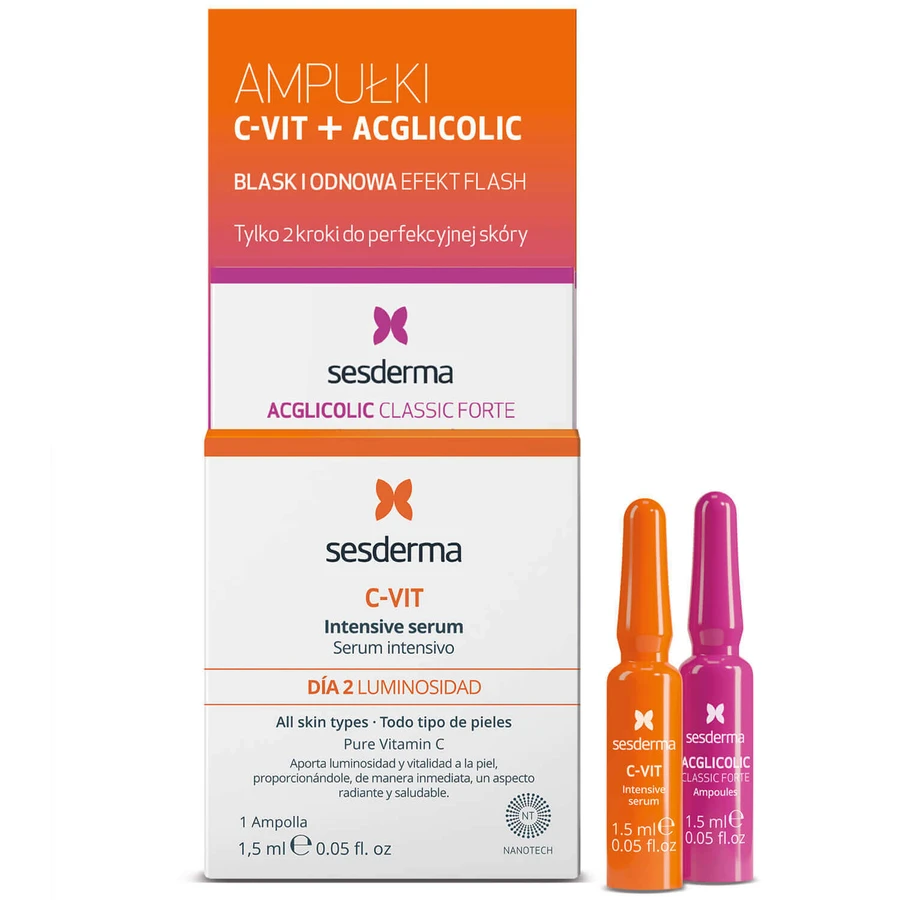 Sesderma Flash Effect, Интенсивная сыворотка Acglicolic Classic Forte + C-Vit, 2 x 1,5 мл: цены и характеристики