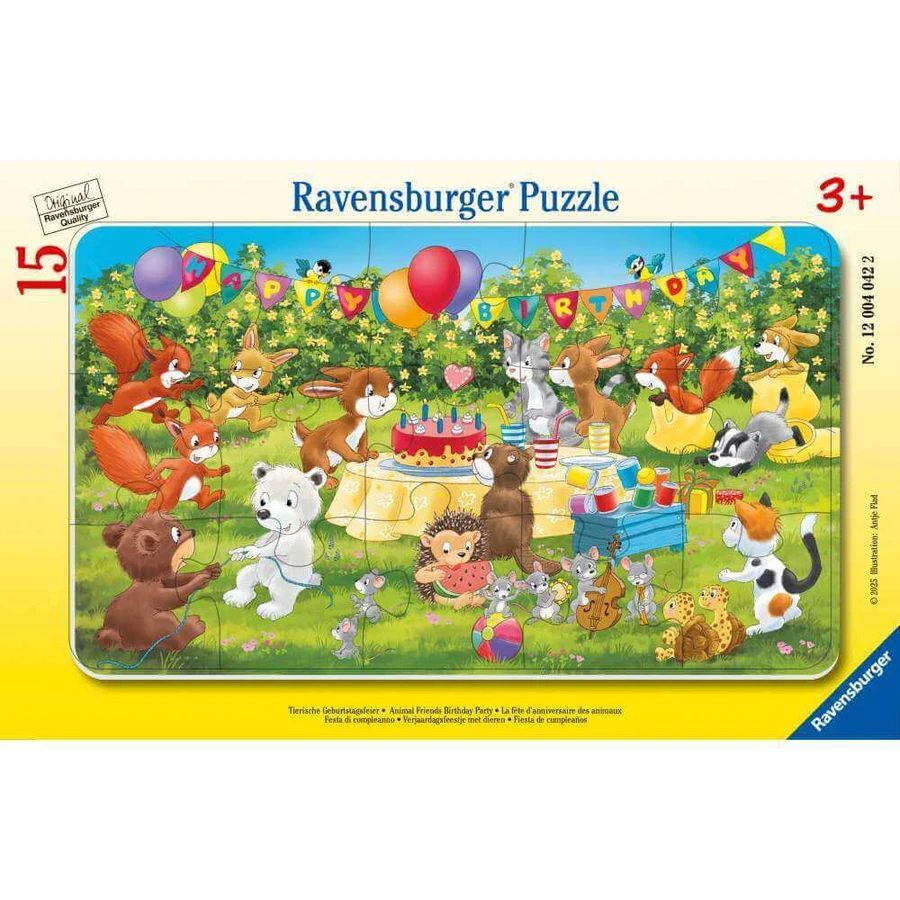 Пазл з рамкою - День народження тварини, 3 роки+, 15 деталей, Ravensburger: ціни та характеристики