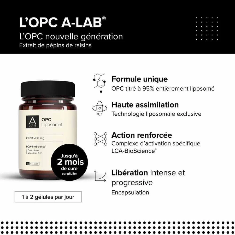 A-LAB OPC Виноградний ліпосомальний 200мг Антиоксидант циркуляції шкіри 60 капсул: ціни та характеристики