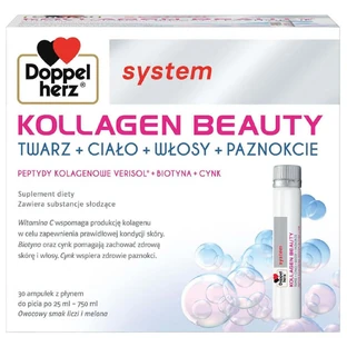 Doppelherz System Kollagen Beauty, со вкусом личи и дыни, 25 мл x 30 ампул + Magnesium-B6 Forte 400, 30 таблеток бесплатно