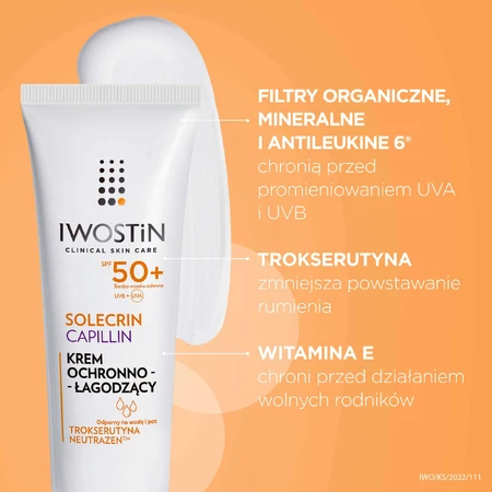 Iwostin Solecrin Capillin, захисний та заспокійливий крем для судинної та гіперчутливої шкіри, SPF 50+, 50 мл + надувна пляжна подушка безкоштовно: ціни та характеристики
