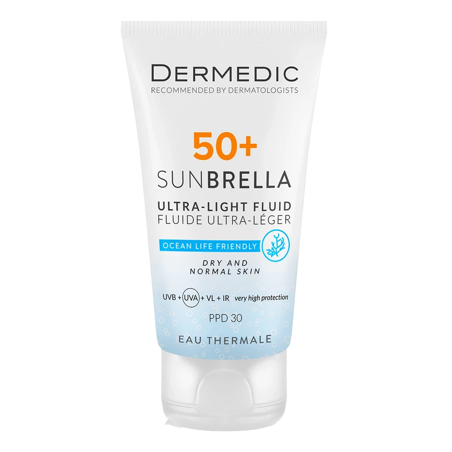 Dermedic Sunbrella, ультралегкий крем для захисту обличчя, для сухої та нормальної шкіри, SPF 50+, 40 мл + безкоштовна упаковка: ціни та характеристики