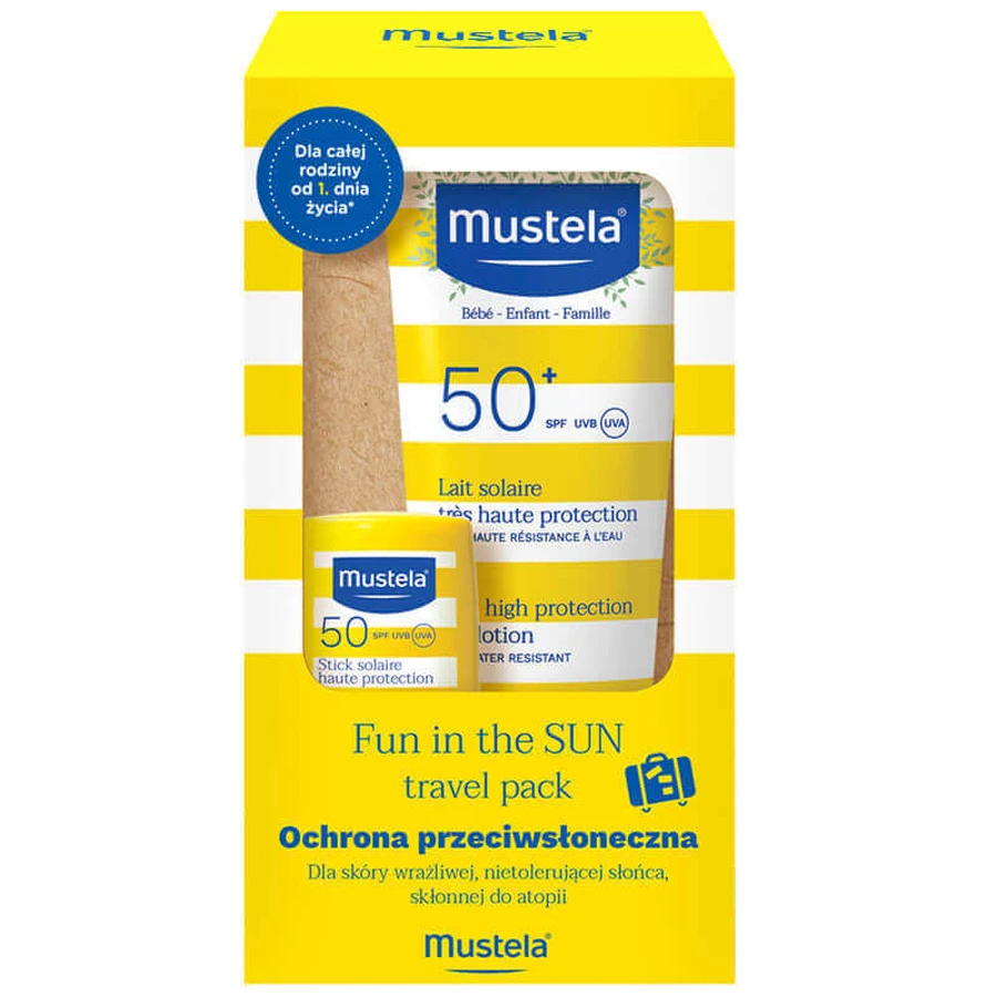 Mustela Sun Fun In The Sun Travel Pack, молочко для засмаги, SPF 50, 40 мл + крем для засмаги, SPF 50, 9 мл: ціни та характеристики