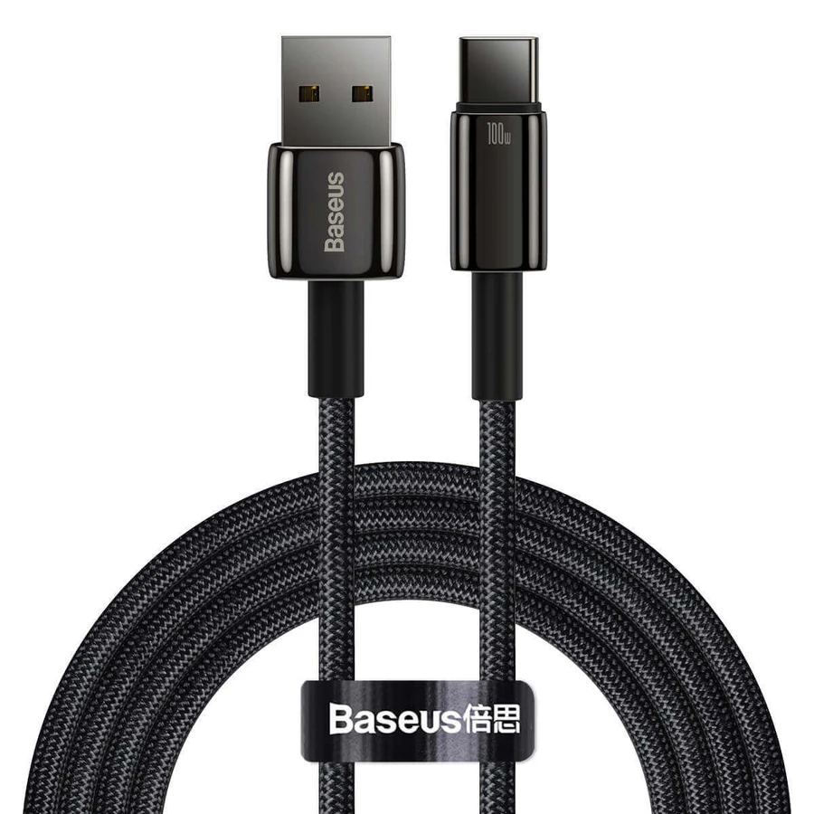 Baseus Tungsten Gold USB-A - USB-C 480Mb/s 100W кабель 2м черный (CAWJ000101): цены и характеристики