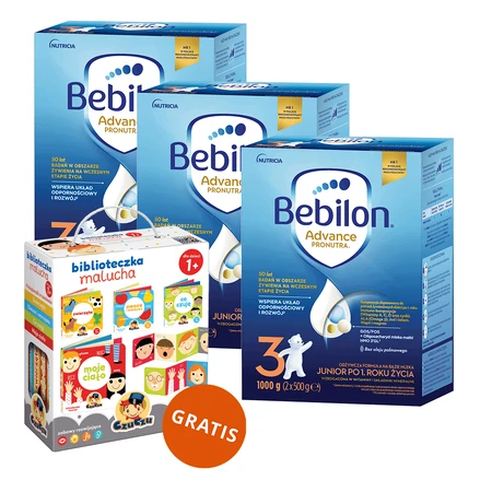 Набір Bebilon Advance Pronutra 3 Junior, поживна молочна суміш, після 1 року, 3 х 1000 г + Бібліотека малюка CzuCzu, 4 книги для дітей, від 12 місяців безкоштовно: ціни та характеристики