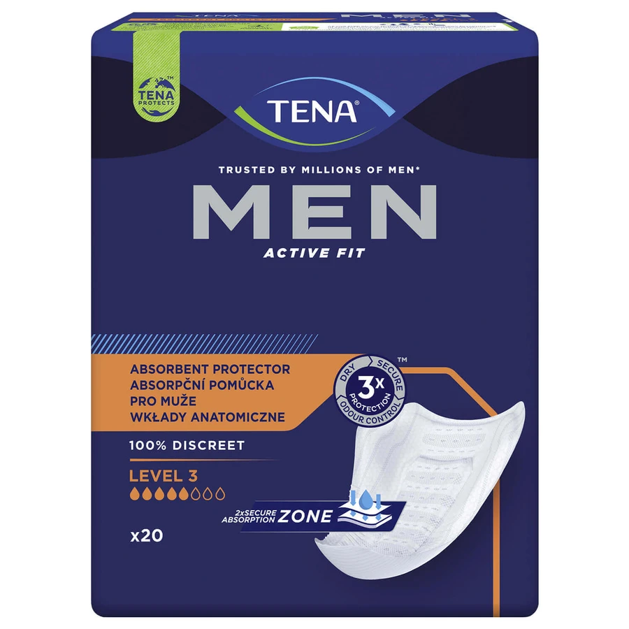 Набор Tena Men Active Fit, анатомические колготки для лечения заболеваний кожи, Nivel 3, 2 x 20 bucăți: цены и характеристики