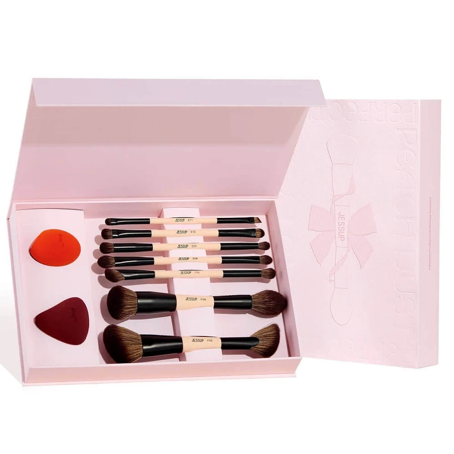 Набір для краси Jessup Peach Dust Perfection Beauty Kit Двосторонні пензлики для макіяжу 7 штук + спонж для макіяжу 2 штуки T506: ціни та характеристики