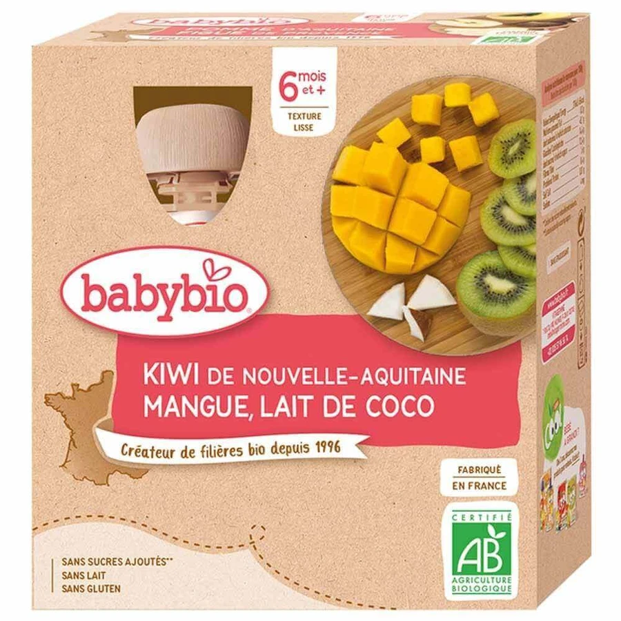 Компот Babybio Ківі, манго та кокосове молоко органічний з 6 місяців 4х90г: ціни та характеристики