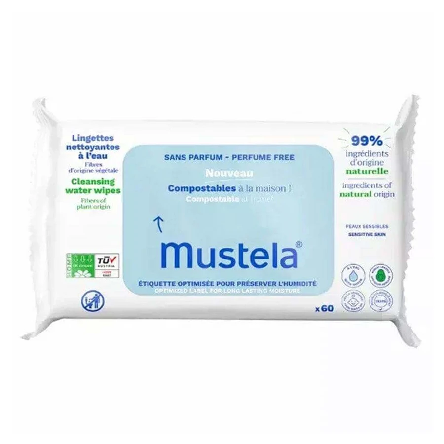 Компостовані вологі очищувальні серветки Mustela x60: ціни та характеристики
