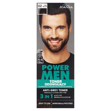 Joanna Power Men, знебарвлюючий тонер, 02 темно-коричневий, 80 г: ціни та характеристики