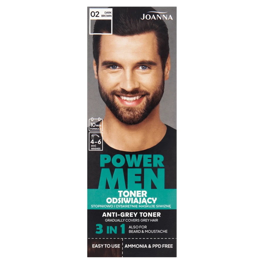 Joanna Power Men, знебарвлюючий тонер, 02 темно-коричневий, 80 г: ціни та характеристики