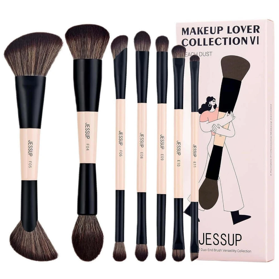 Набір двосторонніх пензликів для макіяжу Jessup Duo-End Brush Versatility Collection Персиковий пил, 7 штук: ціни та характеристики