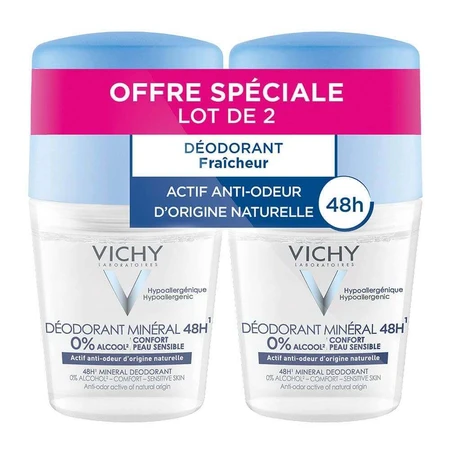 Vichy Дезодорант Minéral 48h Roll-on для чувствительной или депилированной кожи 2х50 мл: цены и характеристики