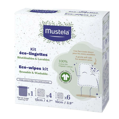 Mustela Набор многоразовых и моющихся экологических салфеток x10: цены и характеристики