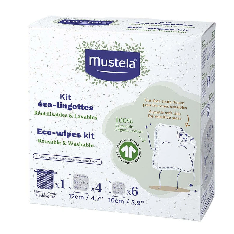 Mustela Набор многоразовых и моющихся экологических салфеток x10: цены и характеристики
