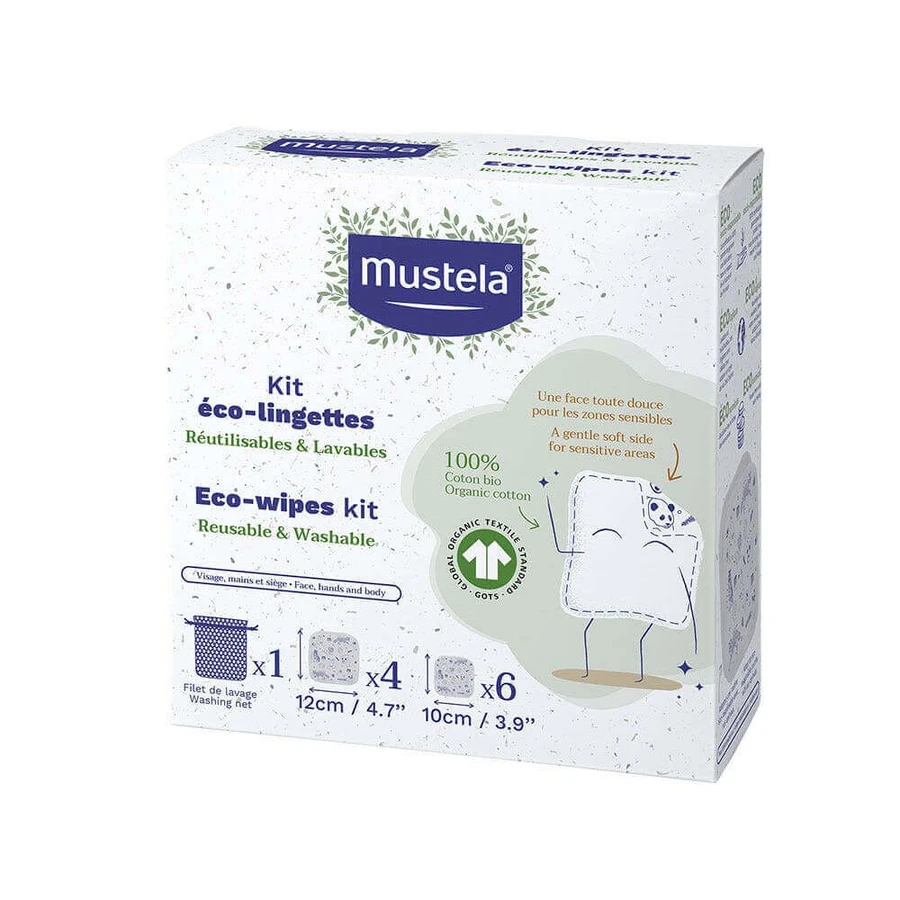 Mustela Набор многоразовых и моющихся экологических салфеток x10: цены и характеристики