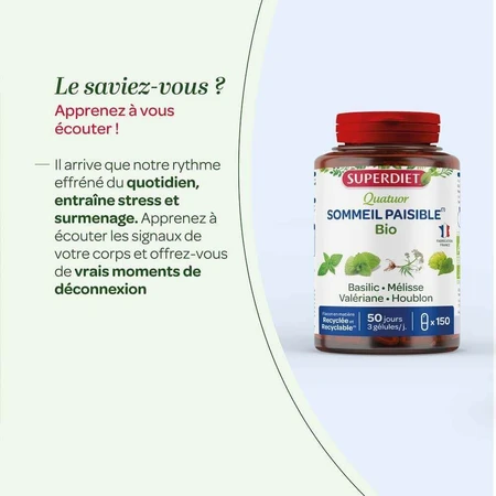 Superdiet Quatuor Serene Sleep Organic Lemon Balm 150 Gélules: цены и характеристики