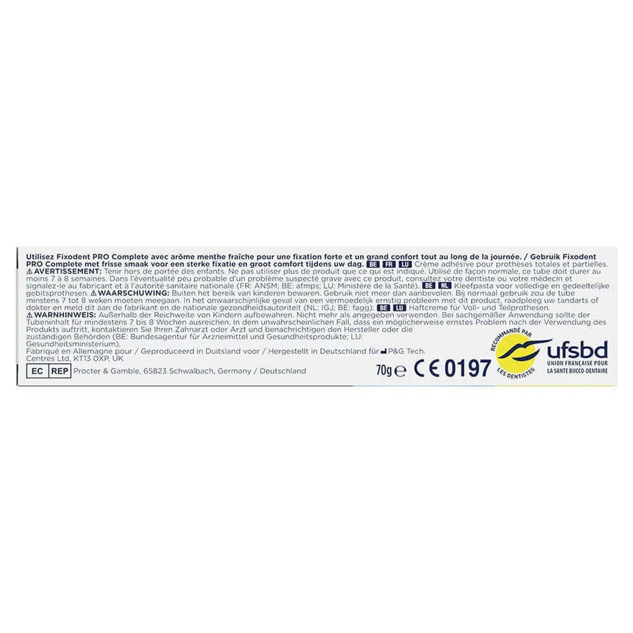 Fixodent Pro Complete Адгезивний крем для повних знімних протезів Fraîcheur 70,5 г: ціни та характеристики