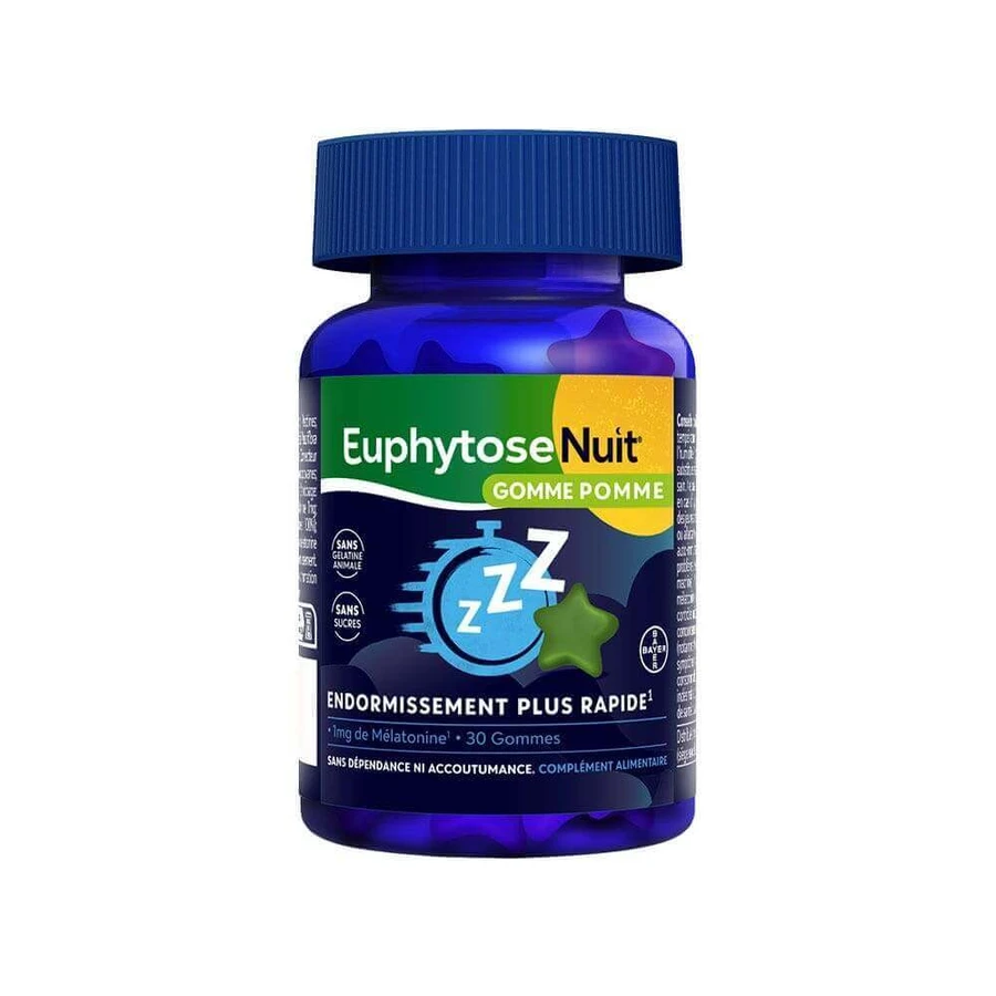 Bayer Euphytose Nuit Gommes 1mg Mélatonine Goût Pomme 30 gommes: цены и характеристики