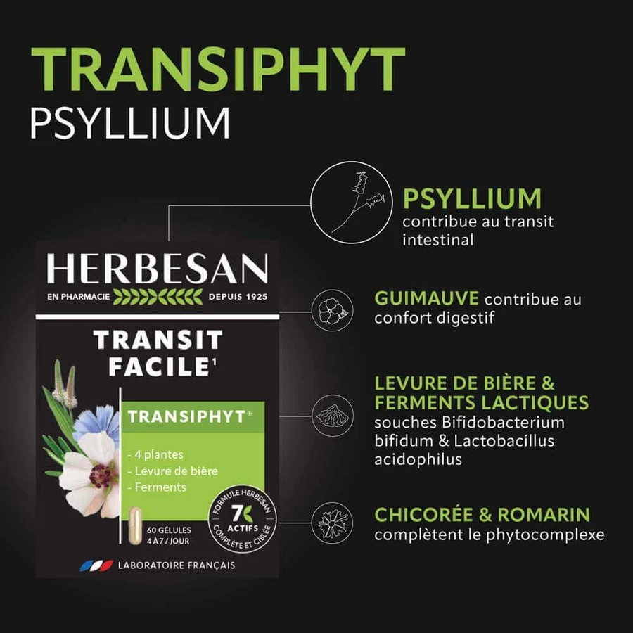 Herbesan Transiphyt Easy Transit 4 растения, пивные дрожжи и закваски 60 капсул: цены и характеристики