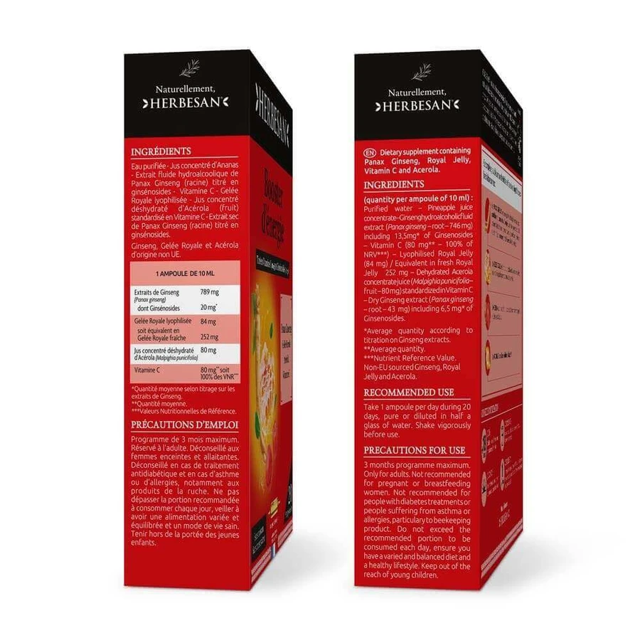 Herbesan Panax Ginseng Meyer Tonus Et Energia 20 флаконів Booster D'Énergie 300 мл: ціни та характеристики
