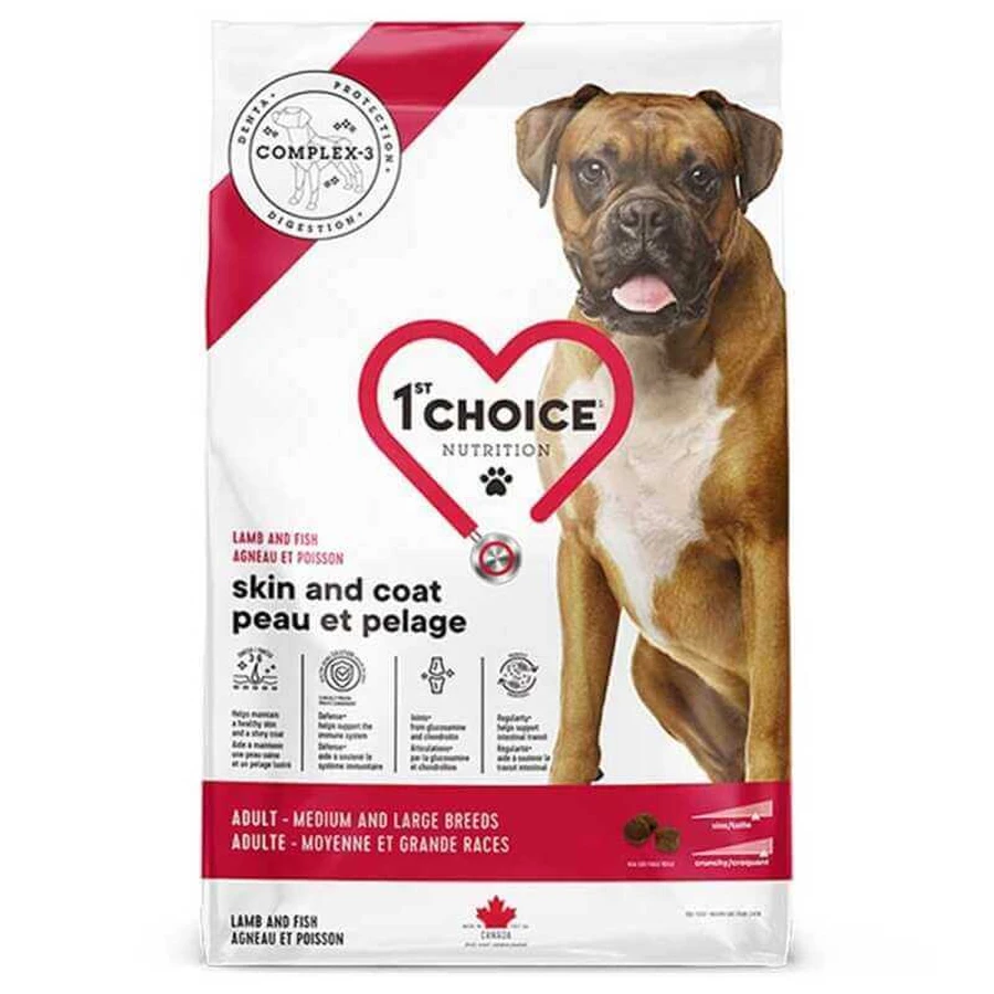 1st Choice Skin & Coat Adult Medium & Large Breeds - Сухий корм з ягням та рибою для собак середніх і великих порід, 11 кг: ціни та характеристики