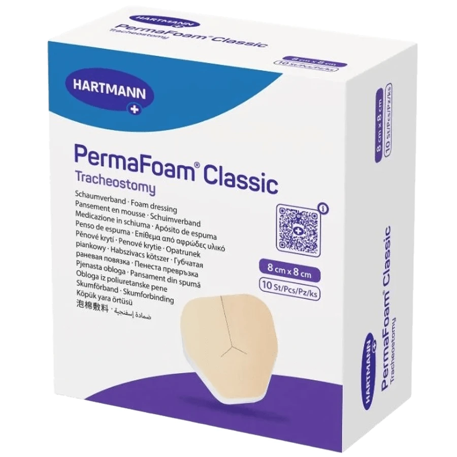 Пов’язка губчаста Hartmann PermaFoam Classic Tracheostomy/ПермаФоам Трахеостомі, 8 см х 8 см, 1 шт.: ціни та характеристики